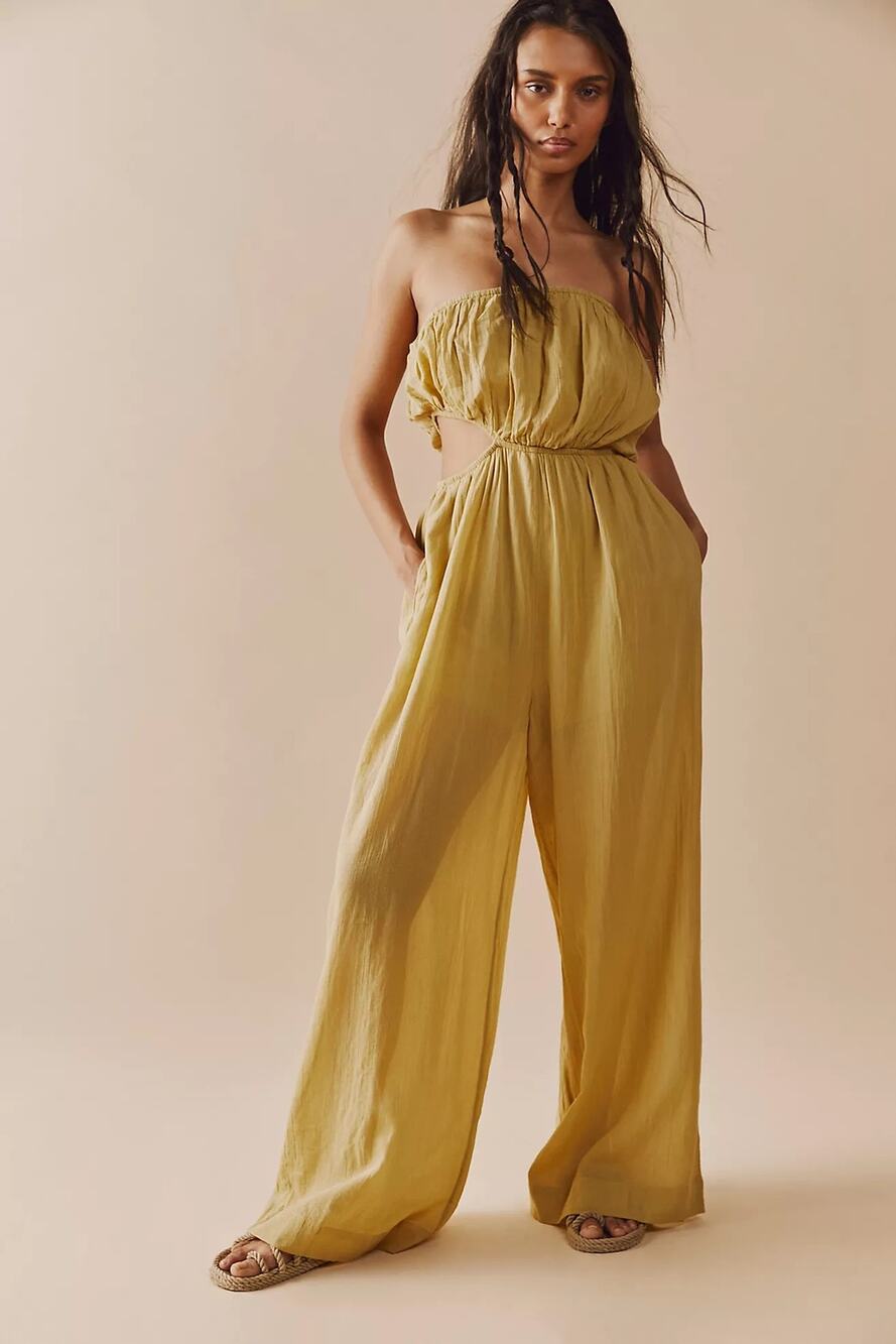 Free People Endless Summer Cut Out For It Strapless Jumpsuit Size S in Green